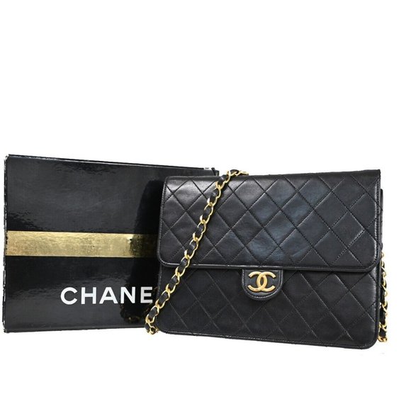 Auth CHANEL CC Logo Matelasse Chain Shoulder Bag Leather Black GHW - Picture 1 of 16